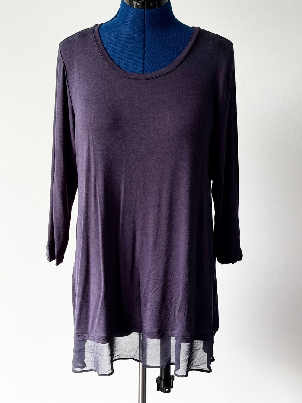 LOGO by Lori Goldstein Long Sleeve Top with Sheer Hem in Deep Plum - Medium